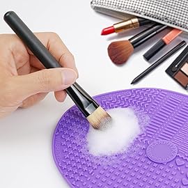 Makeup Brush Cleaner Mat Silicone Brush Cleaning Mat Big Size Make Up Brush Clean Pad with Suction Cup for Makeup Brush Cleaning (Purple)