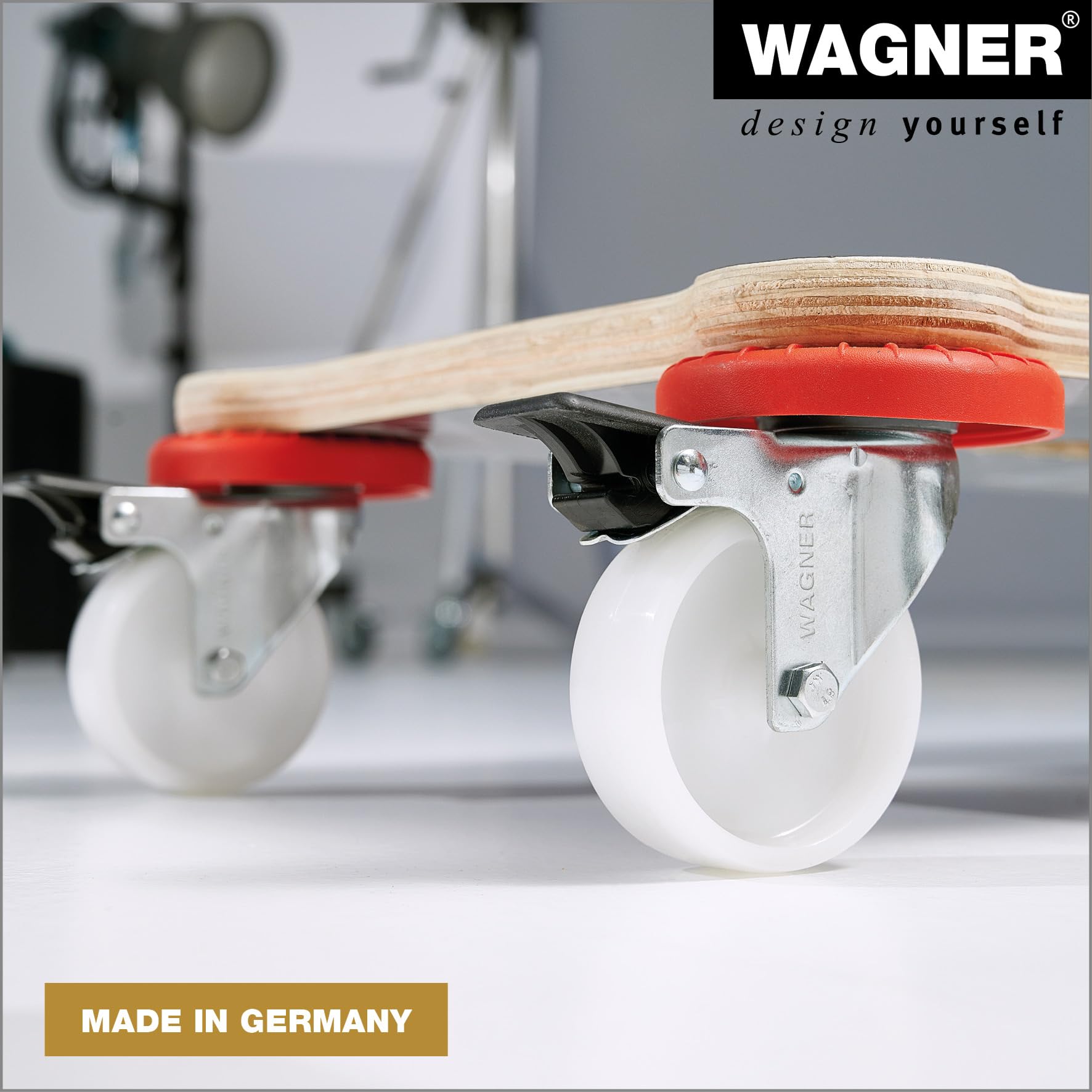 WAGNER Carrello da trasporto MM 1360 I 52 x 32 cm - ideale per trasporto de contenuto sensibile I portata 200 kg I antiscivolo, adatto alle pareti e mobili, 2 freni - 20136001