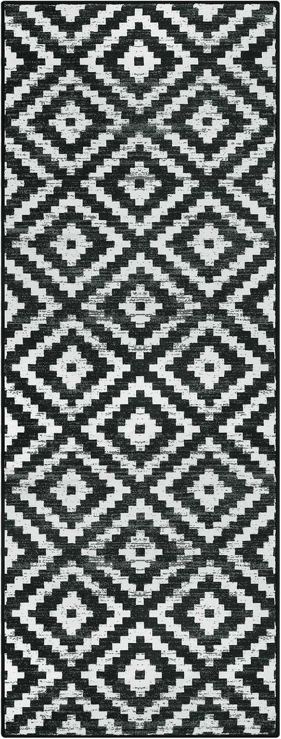 Lahome Washable Runner Rug 2x6 Hallway Runner Rug Moroccan Geometric Trellis Soft Non Slip Non-Shedding Low Pile Carpet Runners for Kitchen Bathroom Entryway Laundry Indoor, Black and White