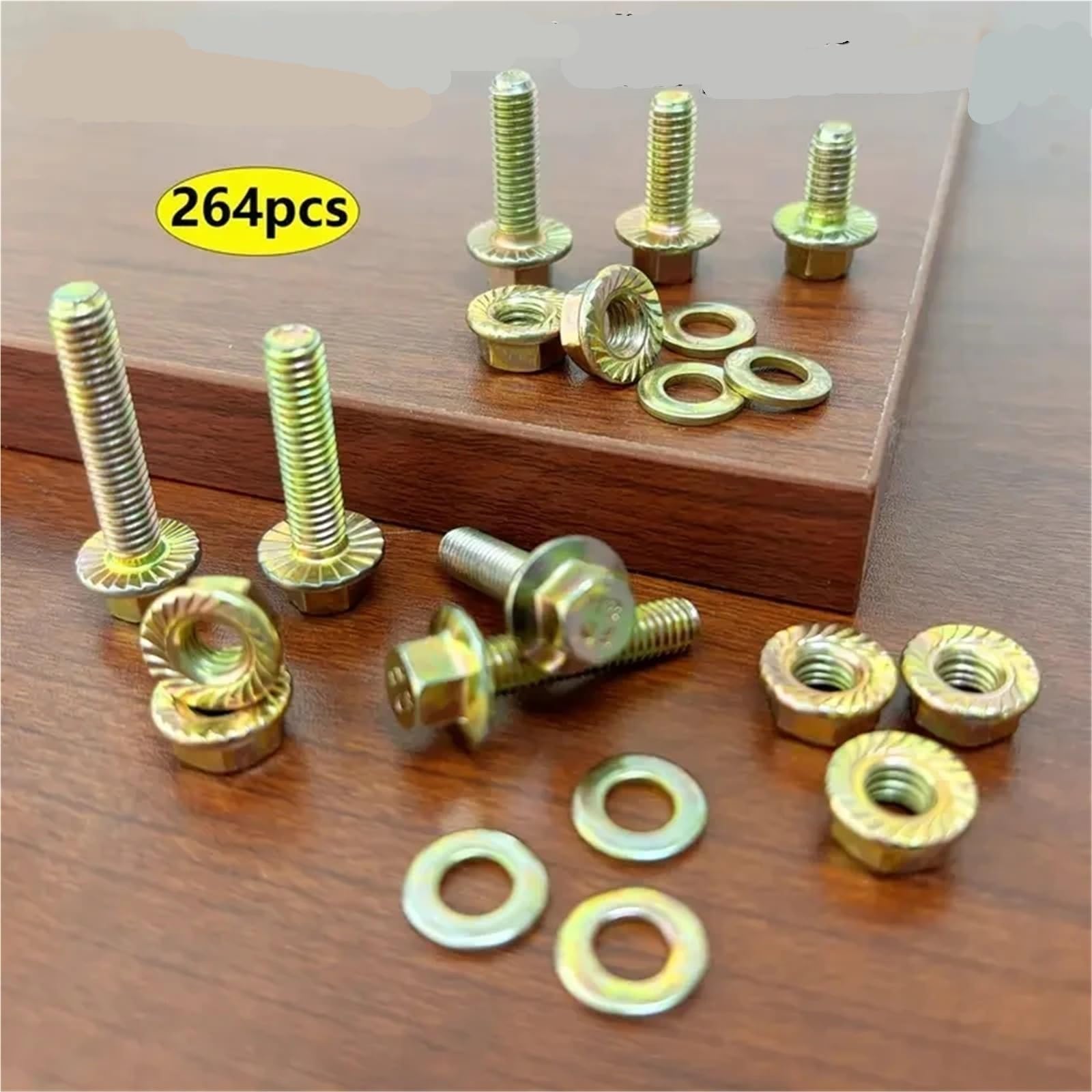 Set di viti e bulloni Kit di bulloni a testa esagonale flangiata M6-264 e rondelle for dadi, set viti esagonali flangiate metriche zincate color acciaio