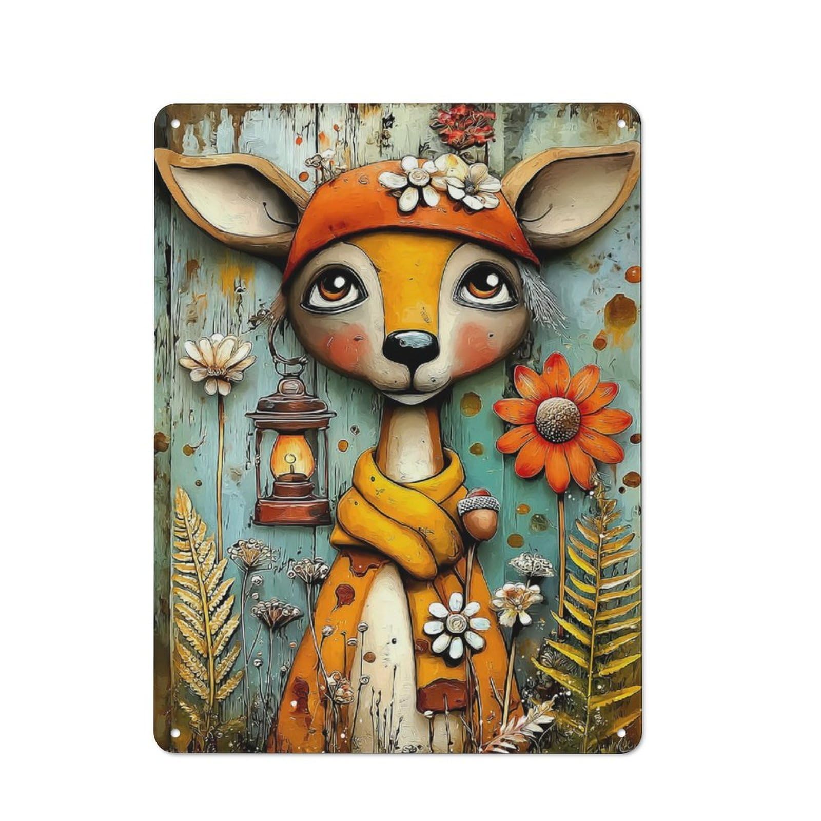 Junmoney Whimsical Deer Art Rustic Tin Sign 40X30cm Featuring For Living Room Wall, For Metal Sign Collectors, For Garage And Workshop Walls