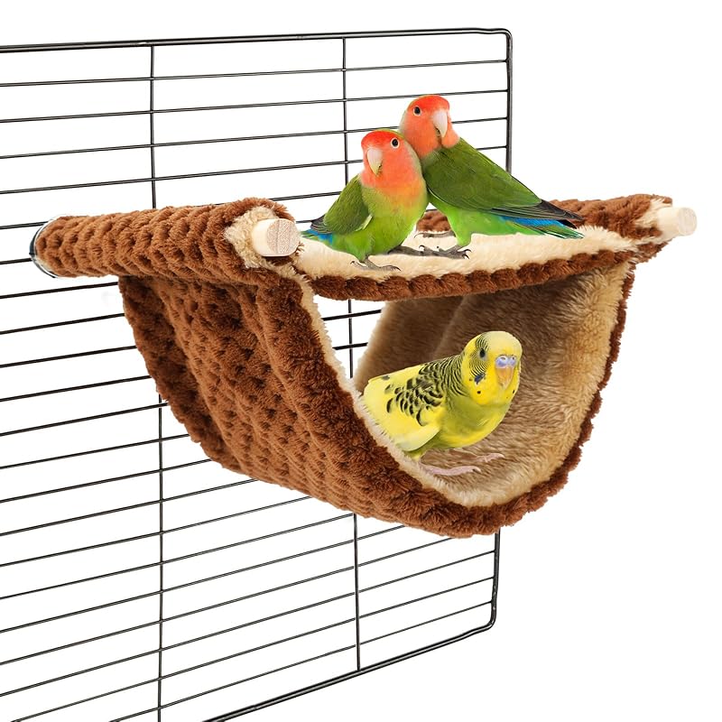 Ninho suspenso para aves com rede dupla e poleiro de madeira BWOGUE, tamanho Médio (9,06 x 7,28 x 4,72 cm), Coffee