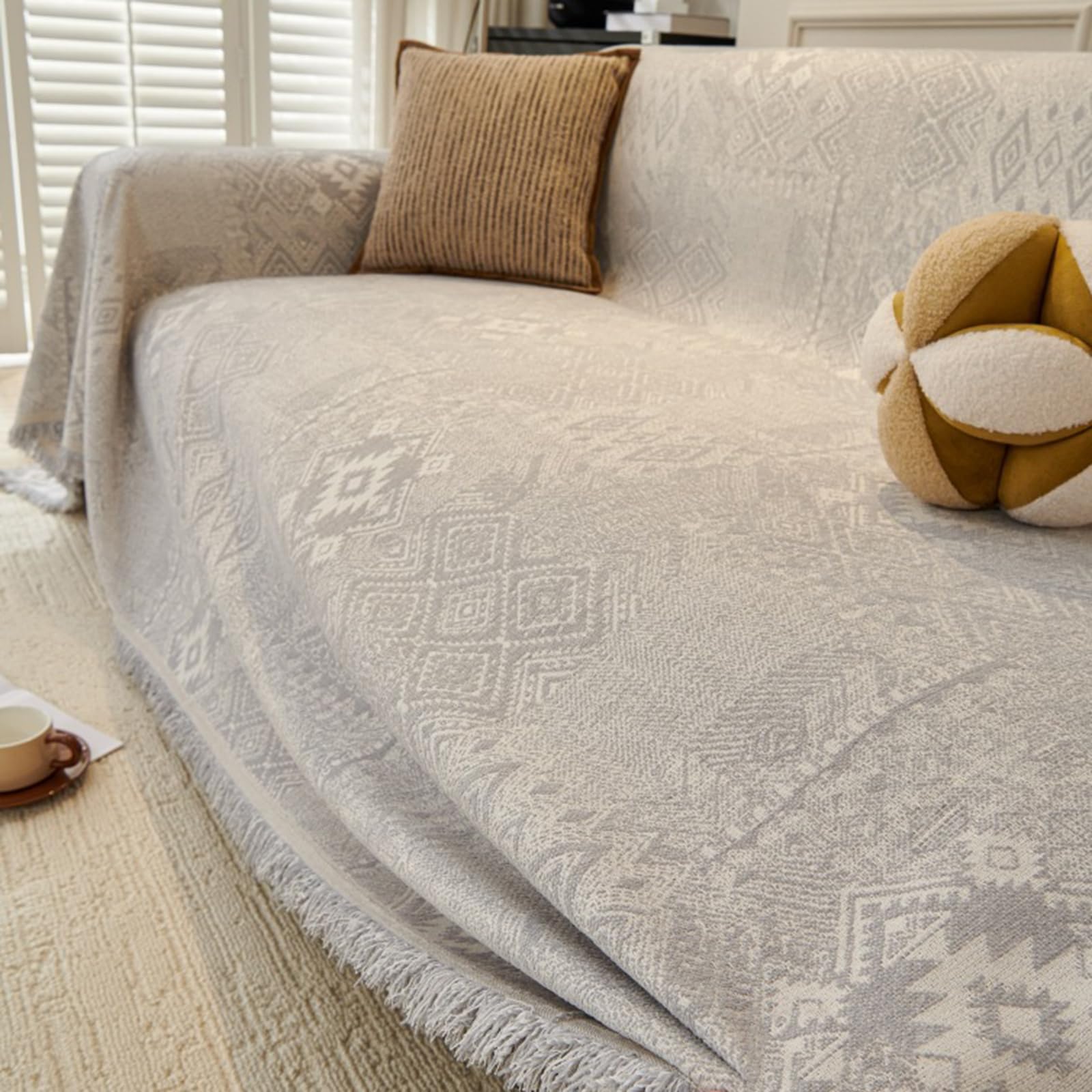 Plaids Jeté De Canapé Vintage Housse De Canapé en Chenille Couverture De Canapé Toutes Saisons pour CanapéS 1 2 3 4 Places Serviette De Canapé d'angle pour Pause DéJeuner(230X260cm,Gray)