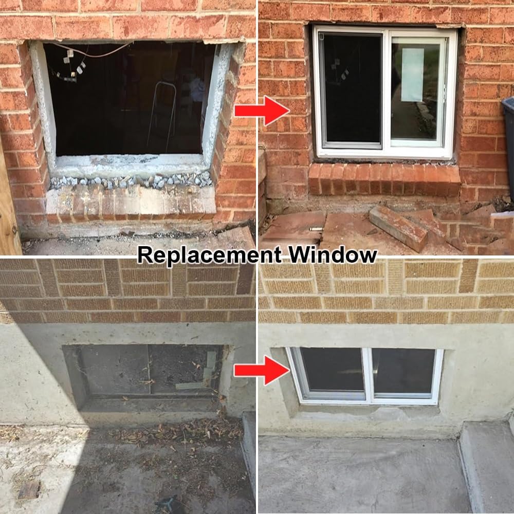 Vinyl Basement Window, 30x12in 30x16in 31x12in 32x13in 32x14in 32x16in Slider Window Replacement Sliding Windows for Shed Chicken Coop Bathroom Home Rv Garage(Black,32"x14")