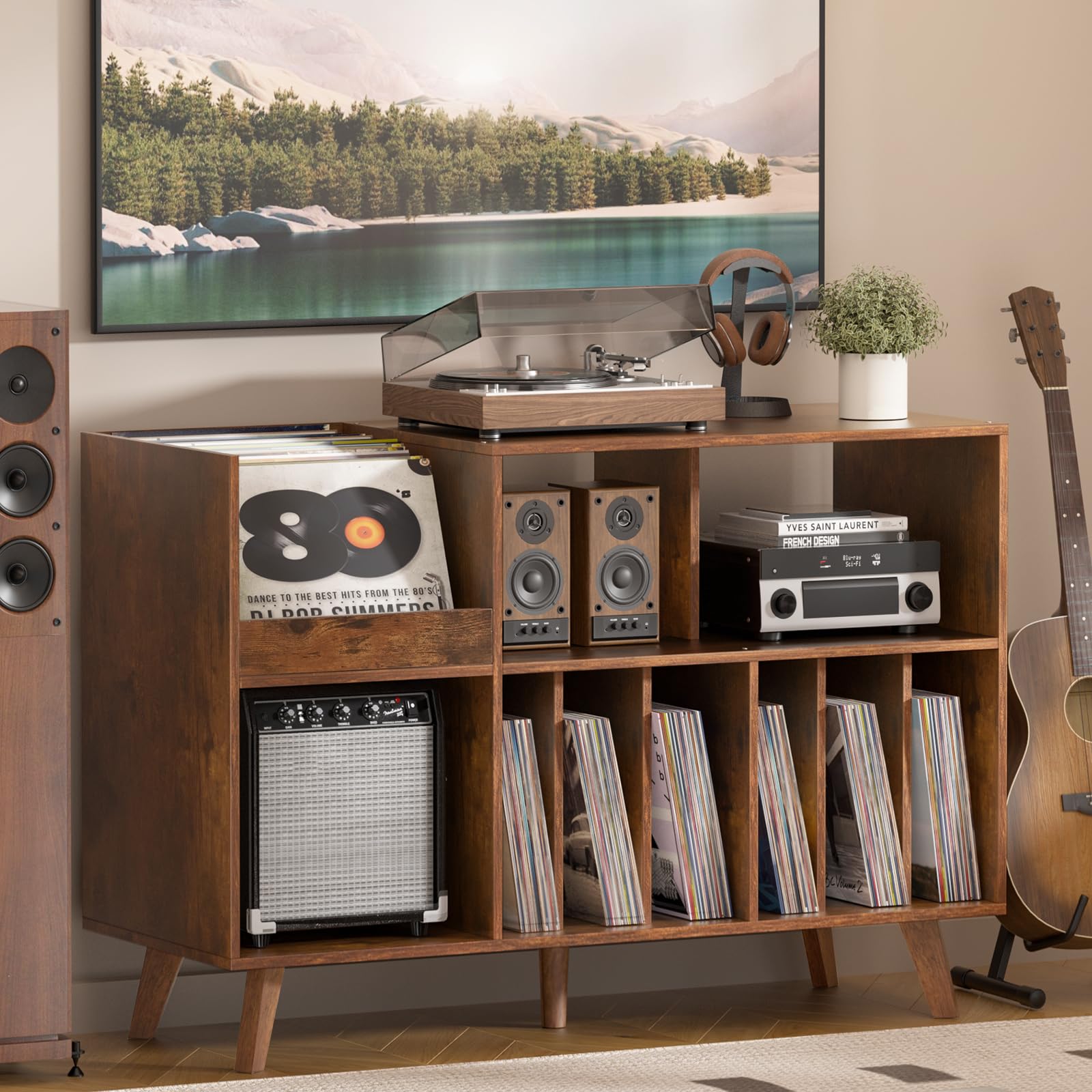 LELELINKY Soporte grande para tocadiscos, soporte giratorio con almacenamiento, soporte de vinilo con área de exhibición, mesa de tocadiscos con capacidad para hasta 450 álbumes, soporte para discos
