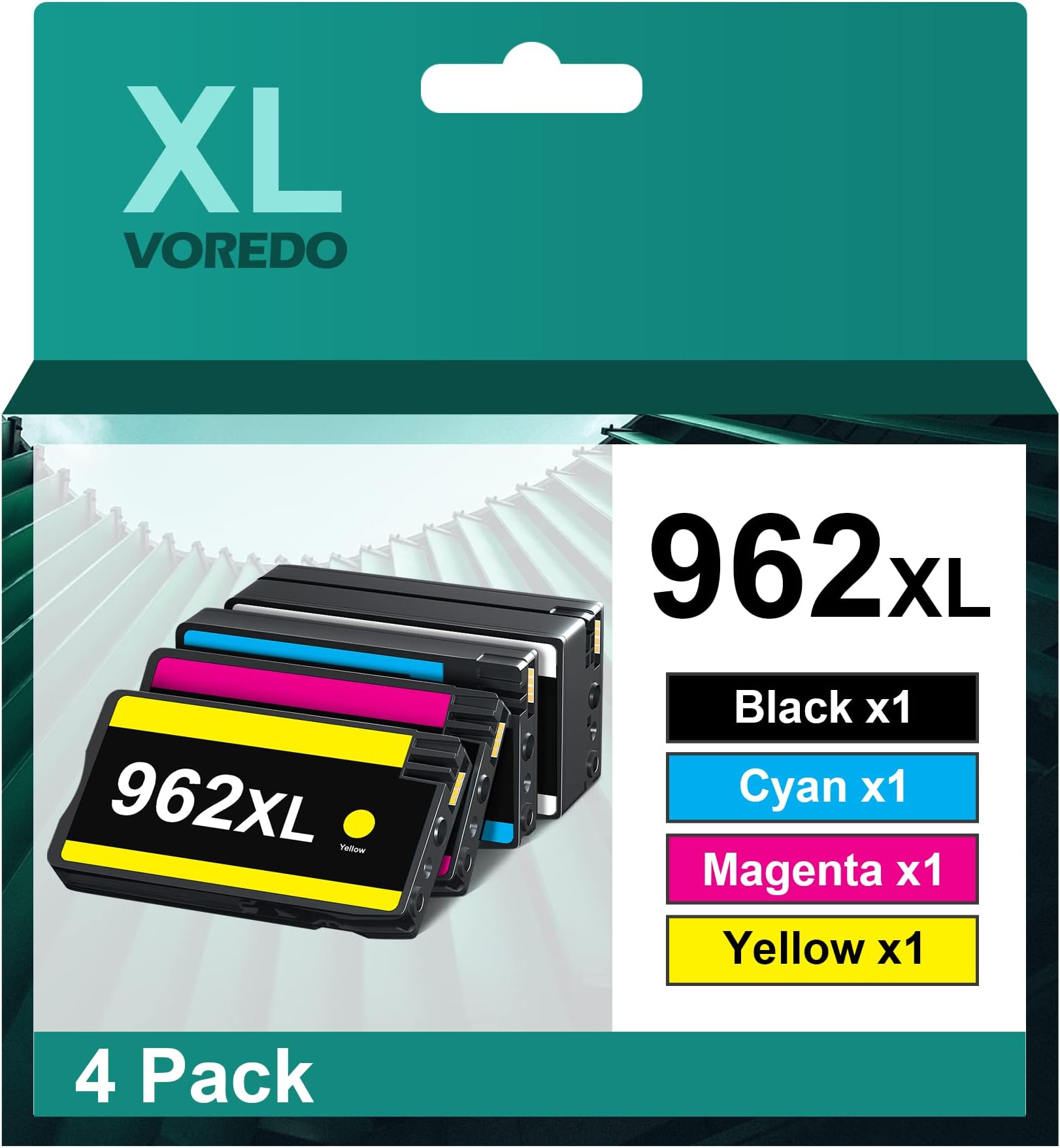 962XL Ink Cartridges Combo Pack High Capacity [Latest Version] Replacement for HP 962 HP962 Officejet Pro 9025 9015 9010 9018 9012 9020 Printer (Black, Cyan, Megenta, Yellow, 4 Pack)