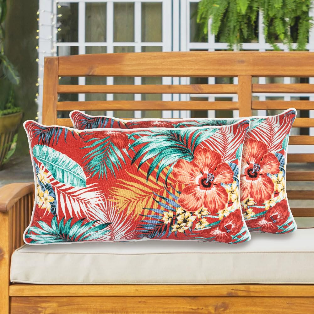 IN4 Care Lumbar Pillow with Insert, Set of 2, Outdoor Indoor Waterproof Decorative Patio Lumbar Pillow 12x20 Inch, Rectangular Cushion for Couch Sofa