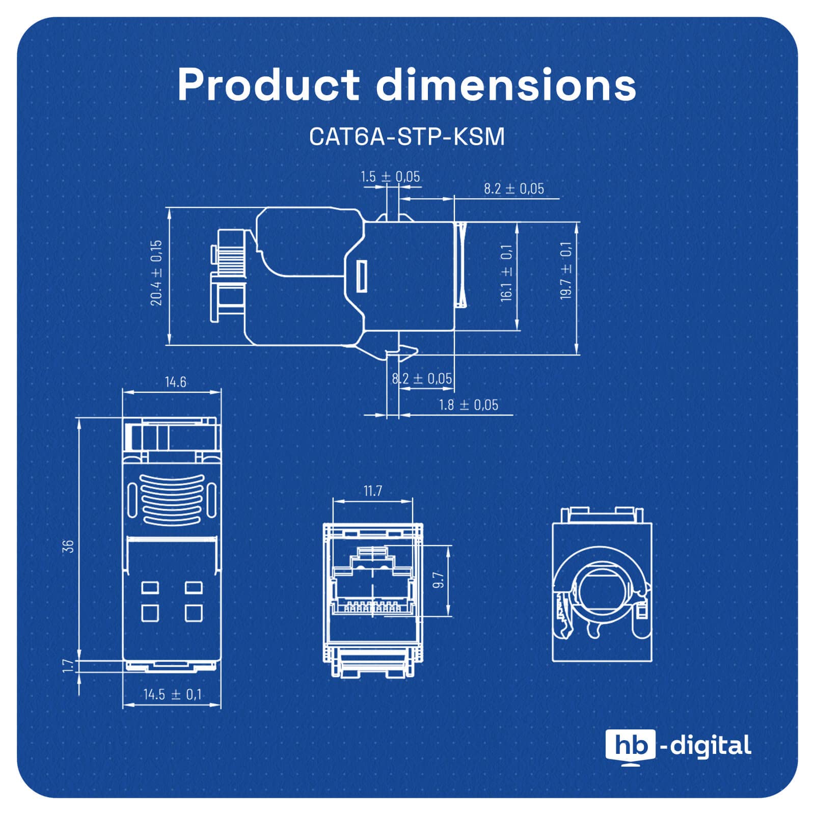 hb-digital Juego de 16 módulos Keystone CAT.6a RJ45 + 8 adaptadores de riel de metal Keystone para riel de sombrero, 35 mm, estándar | RJ45 Jack apantallado de acero inoxidable LSA, montaje Ethernet