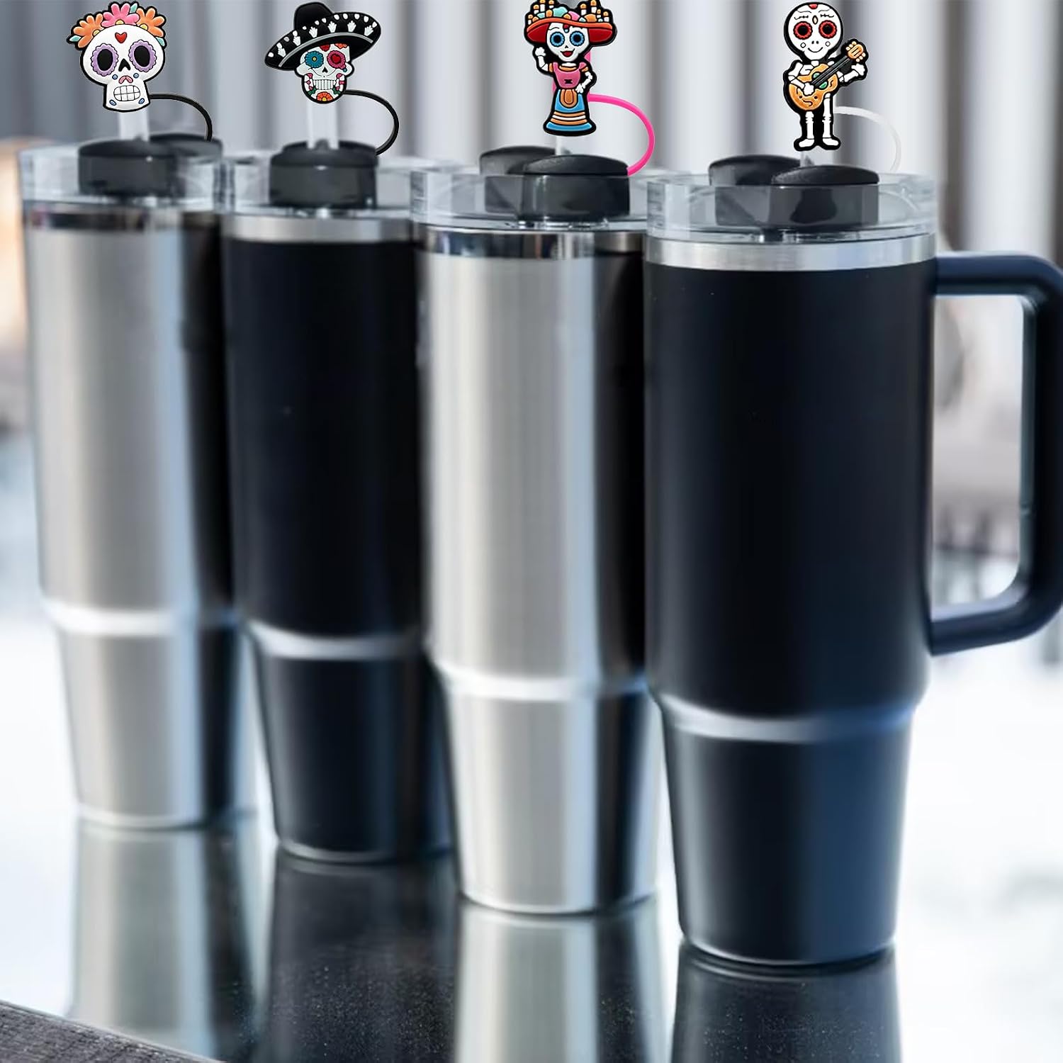 Silicone Straw Covers for Stanley Cup with Sugar Skull Design