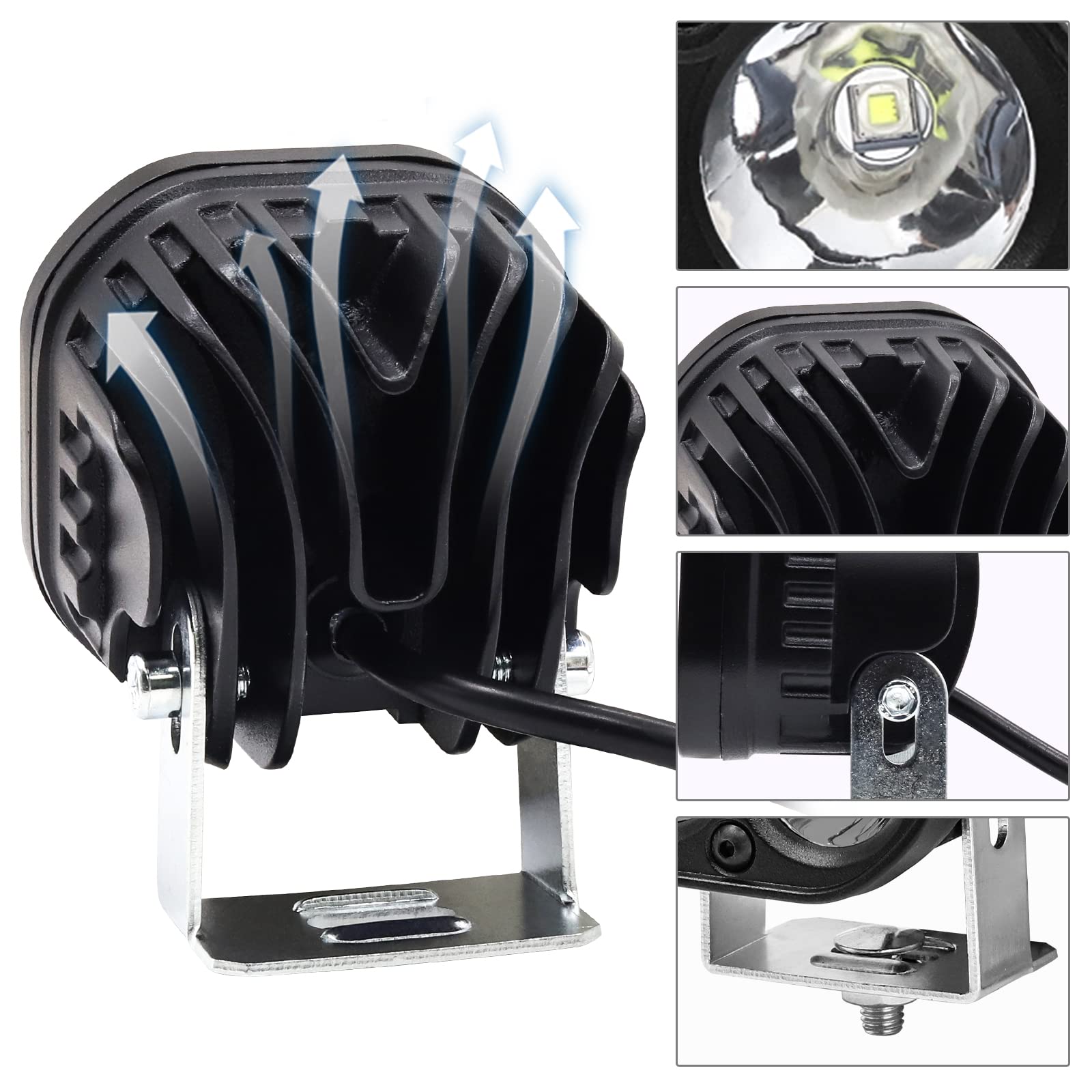 40W LED Luz de trabajo Offroad Luces de conducción, 2PCS Focos de motocicleta blancos Luz antiniebla universal Faro auxiliar para automóvil Motocycle Boat Truck 4X4
