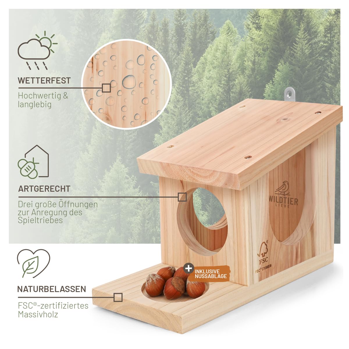 wildtierliebe Casa de juegos de ardilla resistente a la intemperie, comedero de madera maciza atornillada, 100 % resistente a la intemperie, estación de alimentación para alimentar a ardillas,