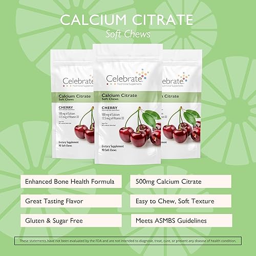 Miniatura 2 de Celebrate Vitamins Calcium Citrate Soft Chews - 500mg Calcium Citrate, 500 IU Vitamin D3 - Bone Health Support - Sugar & Gluten Free, Calcium