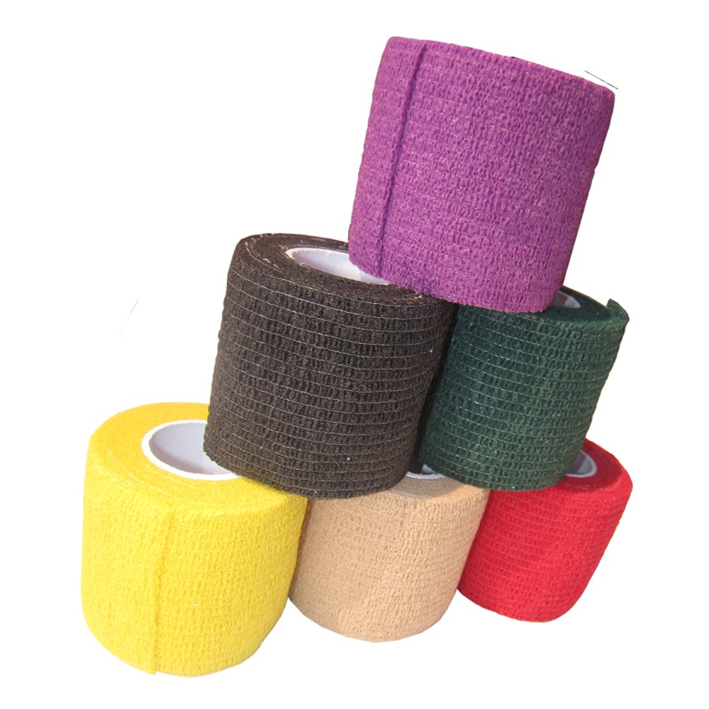 Fangcan Multi-Function Self-Adhesive Non-Woven Elastic Cohesive Bandage 2" X 5 Yard Roll Mixed Color Pack of 6