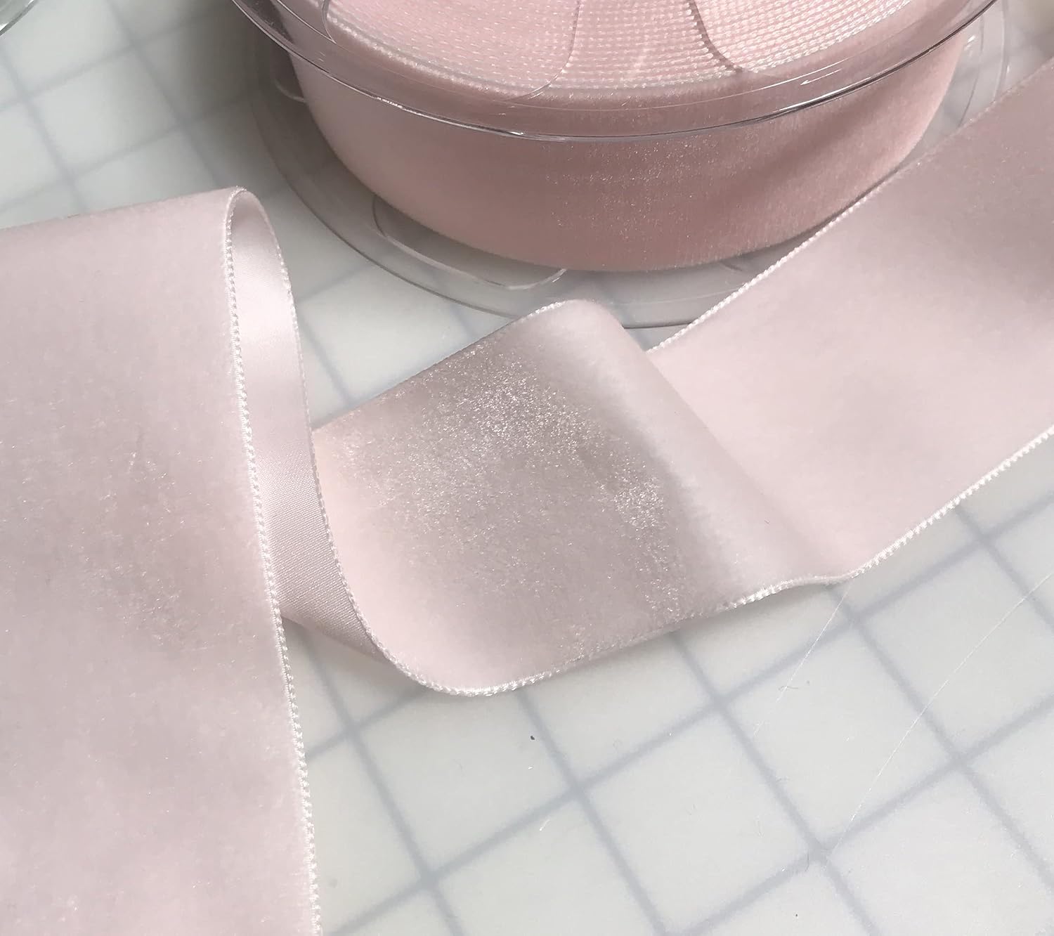 Prism Fabrics & Crafts French Velvet Ribbon (2inch Wide x 3 Yards) (19 Colors to Choose from)…, Blush Pink