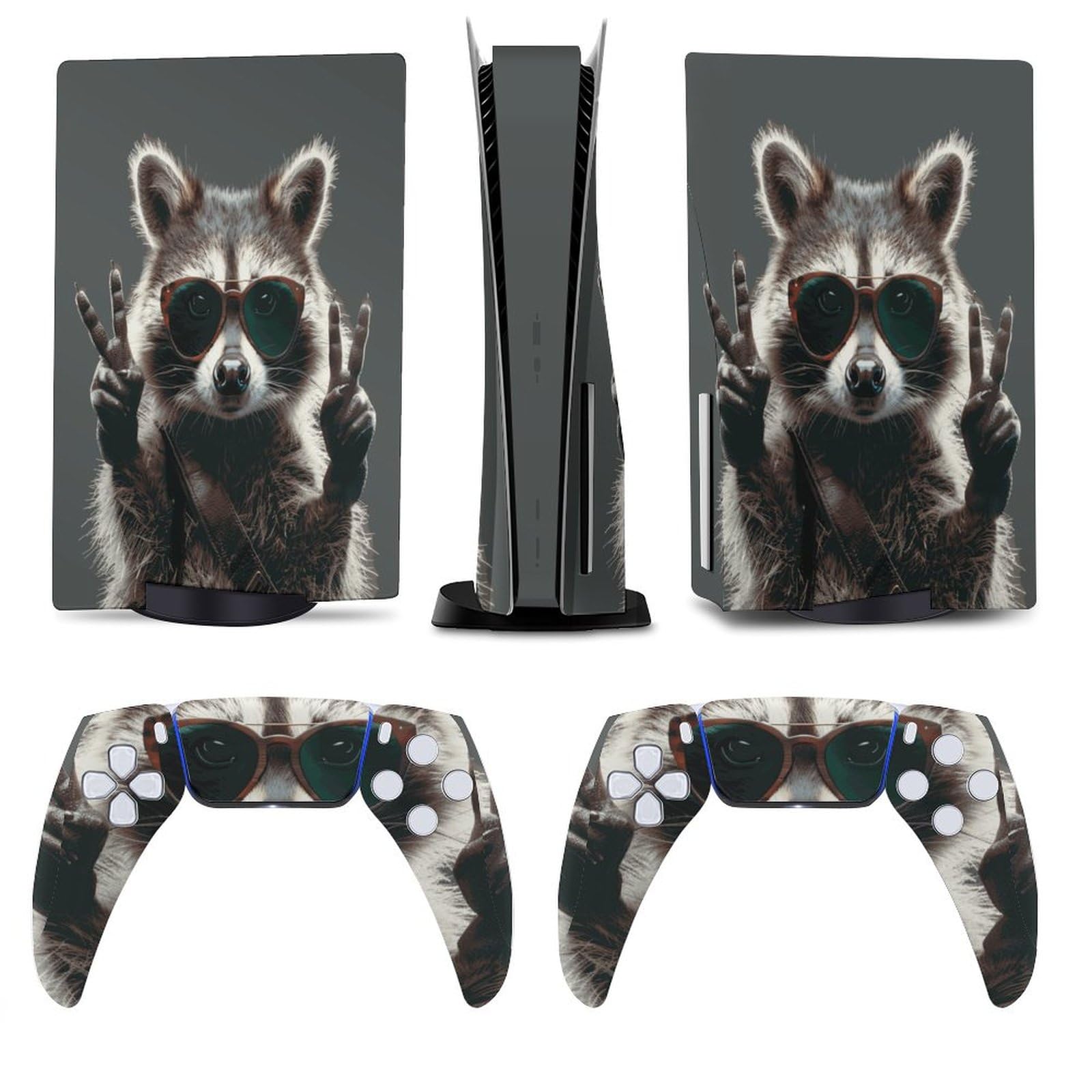 Raccoon Sunglasses for Model 5 Skin Console and Controller Accessories Cover Skins Anime Vinyl Cover Sticker Full Set