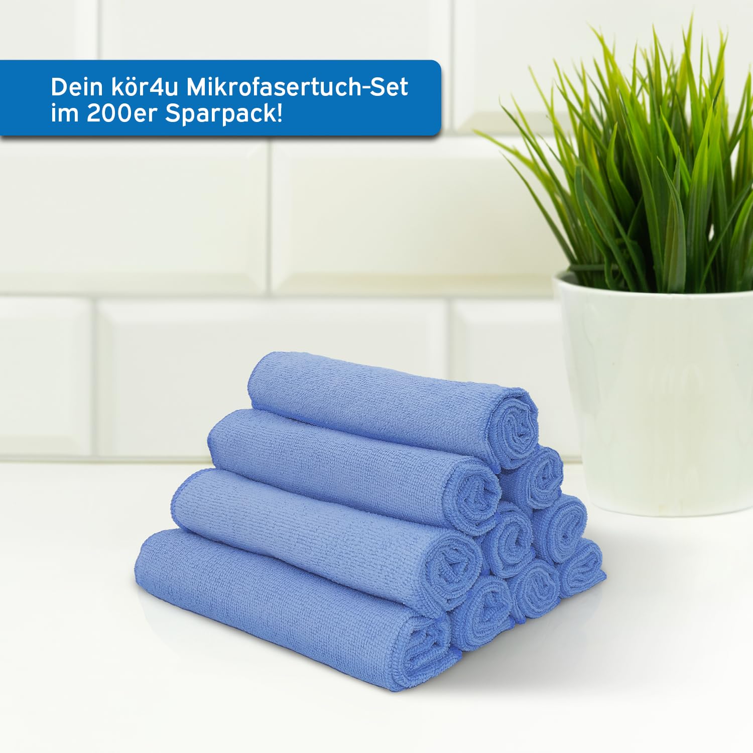 kör4u 200 paños de microfibra azul, 40 x 40 cm, 300 g/m², paños de limpieza para cocina, baño, cuidado del coche, paños de limpieza, paños de pulido, absorbentes, lavables a máquina a 60 °C
