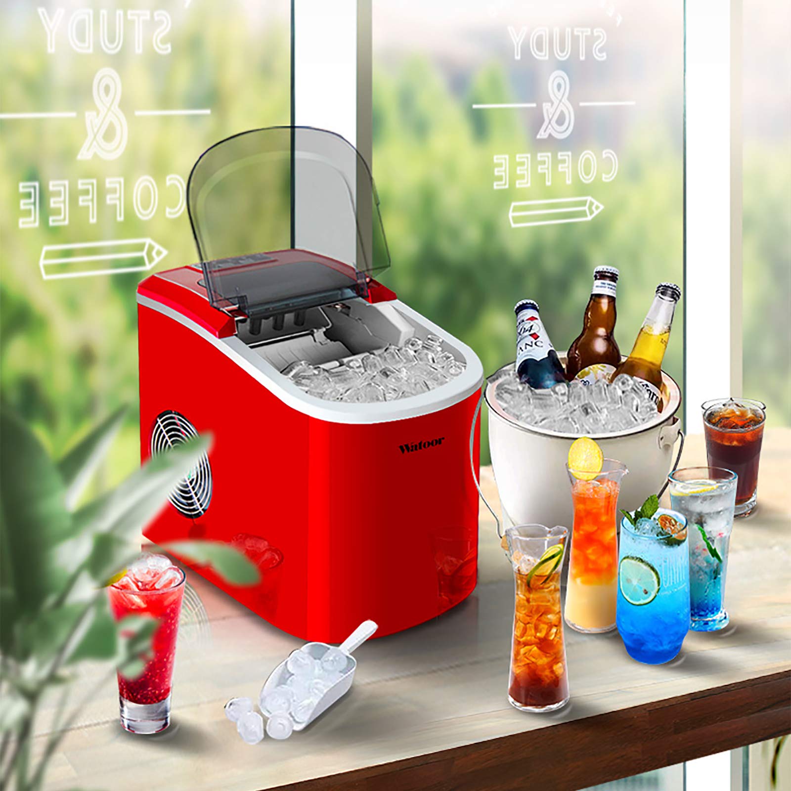 Máquina para Fabricar Hielo para Oficina En Casa, Máquina Para Hacer Hielo En Cubos De Hielo, Portátil, Para Encimera, Eléctrica, con Cesta y Cuchara Extraíbles, 15 Kg de Hielo En 24 Horas