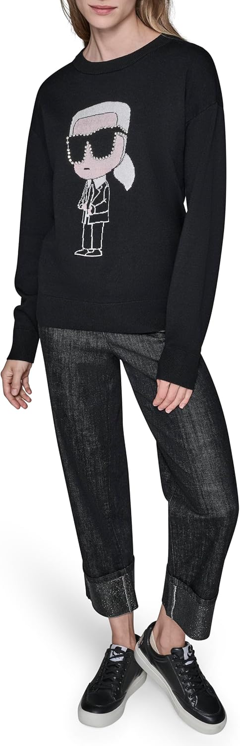 Karl Lagerfeld Womens Long Sleeve Crew Neck Cool Karl Sweater - Image 2