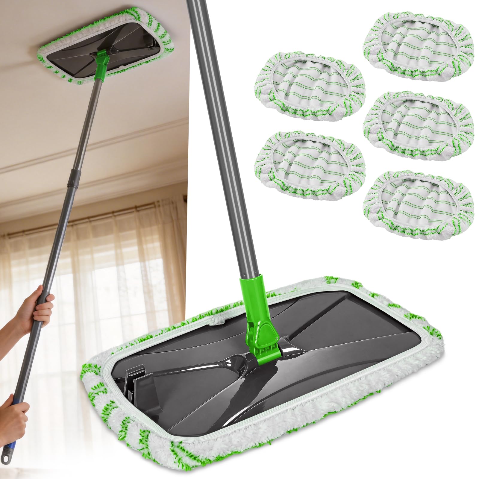 Masthome Microfiber Flat Mop,16" Head with 5 Washable Pads