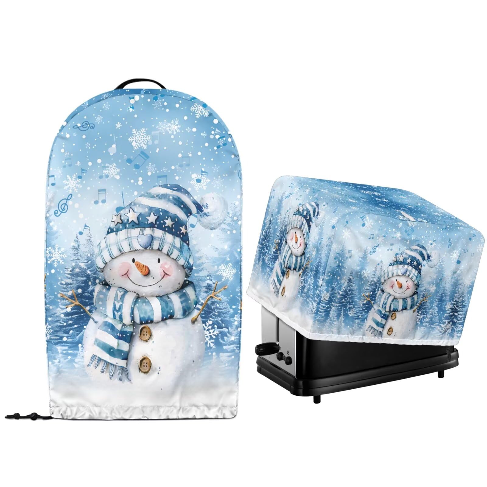 Kitchen Appliance Dust Covers with Drawstring Hem Sef of 2 Stand Mix Food Processort Blender Machine and Toaster Dust-proof Covers Christmas Cute Snowman Blue