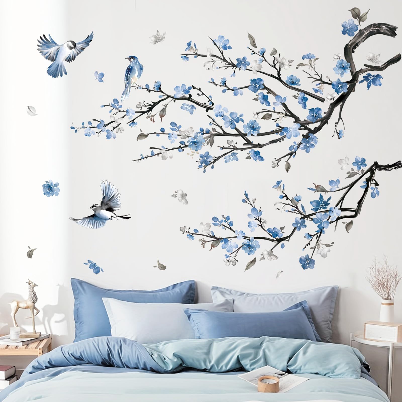 DECOWALL SG2-2406 Sticker mural aquarelle fleur branche arbre oiseaux ...