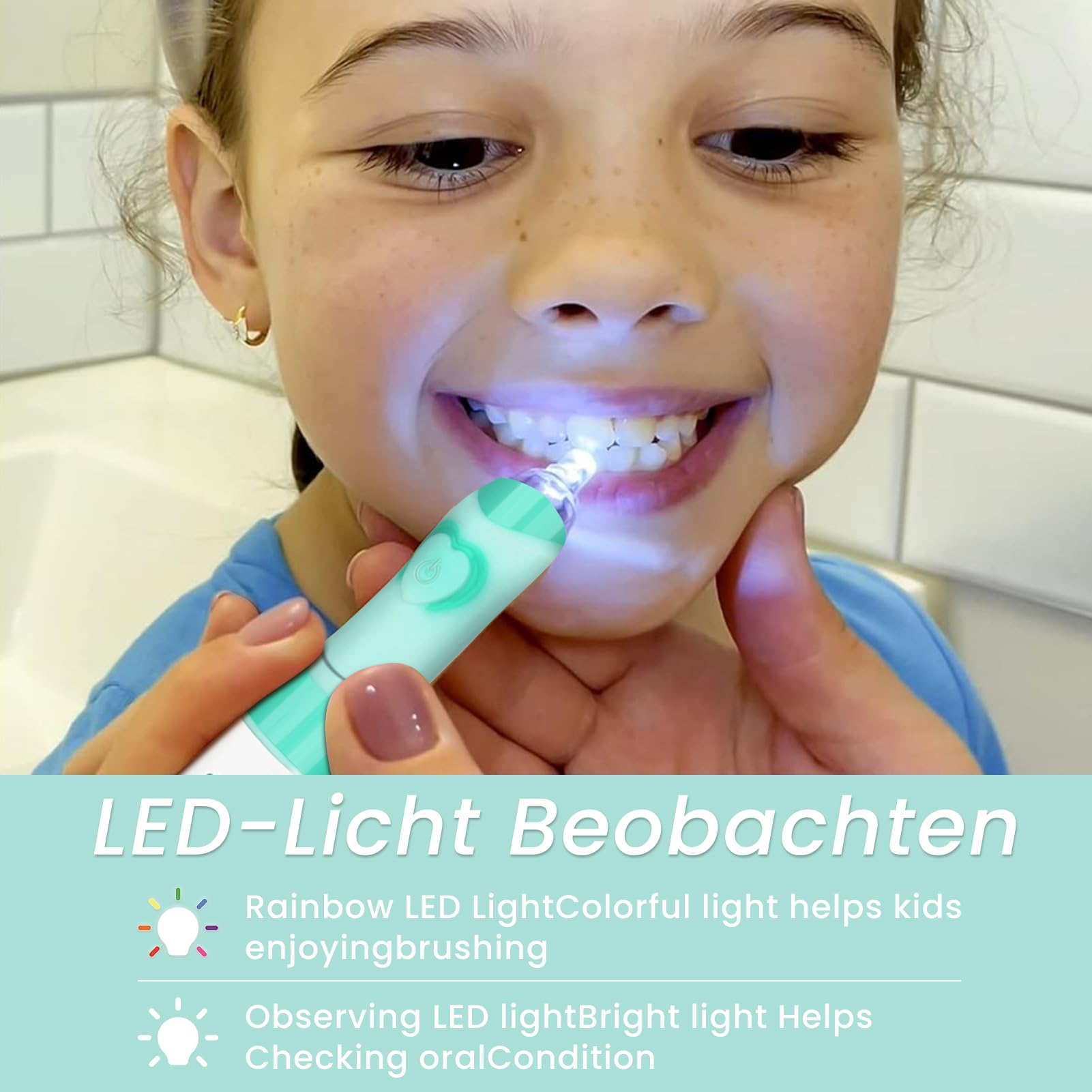 Seago Cepillo de Dientes Infantil Eléctrico Para Niños 3–12 Años Kids Con Luz de Colores,Temporizador Inteligente de 2 minutos,4 Cabezales Suaves SG-EK6/SG-977 (Verde) — view 6