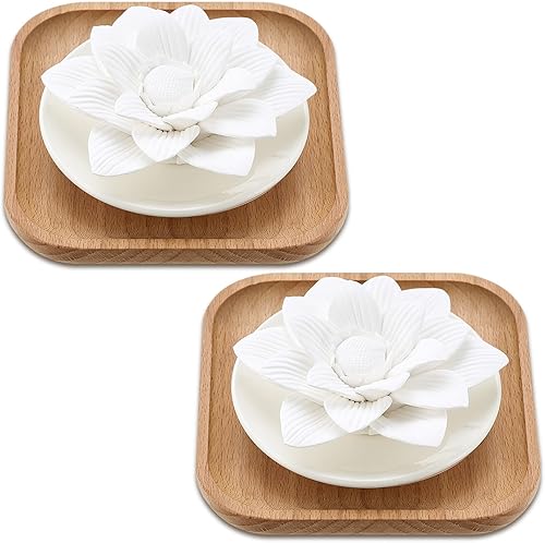 Difusor pasivo de flores de aceite esencial, difusor de aceite de aromaterapia de flor de loto, esencial pasivo, mini cerámica pequeño para viajes,