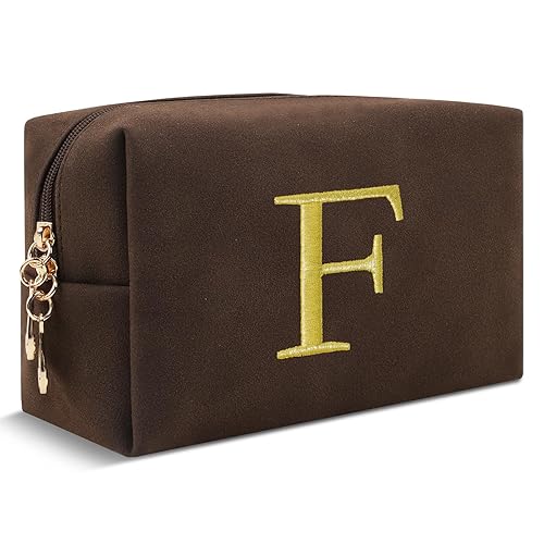 Miniatura 204 de Bolsa de maquillaje personalizada con inicial A-Z Preppy Patch, pequeña bolsa de cosméticos de PU con letra de chenilla y cierre para niñas Negro