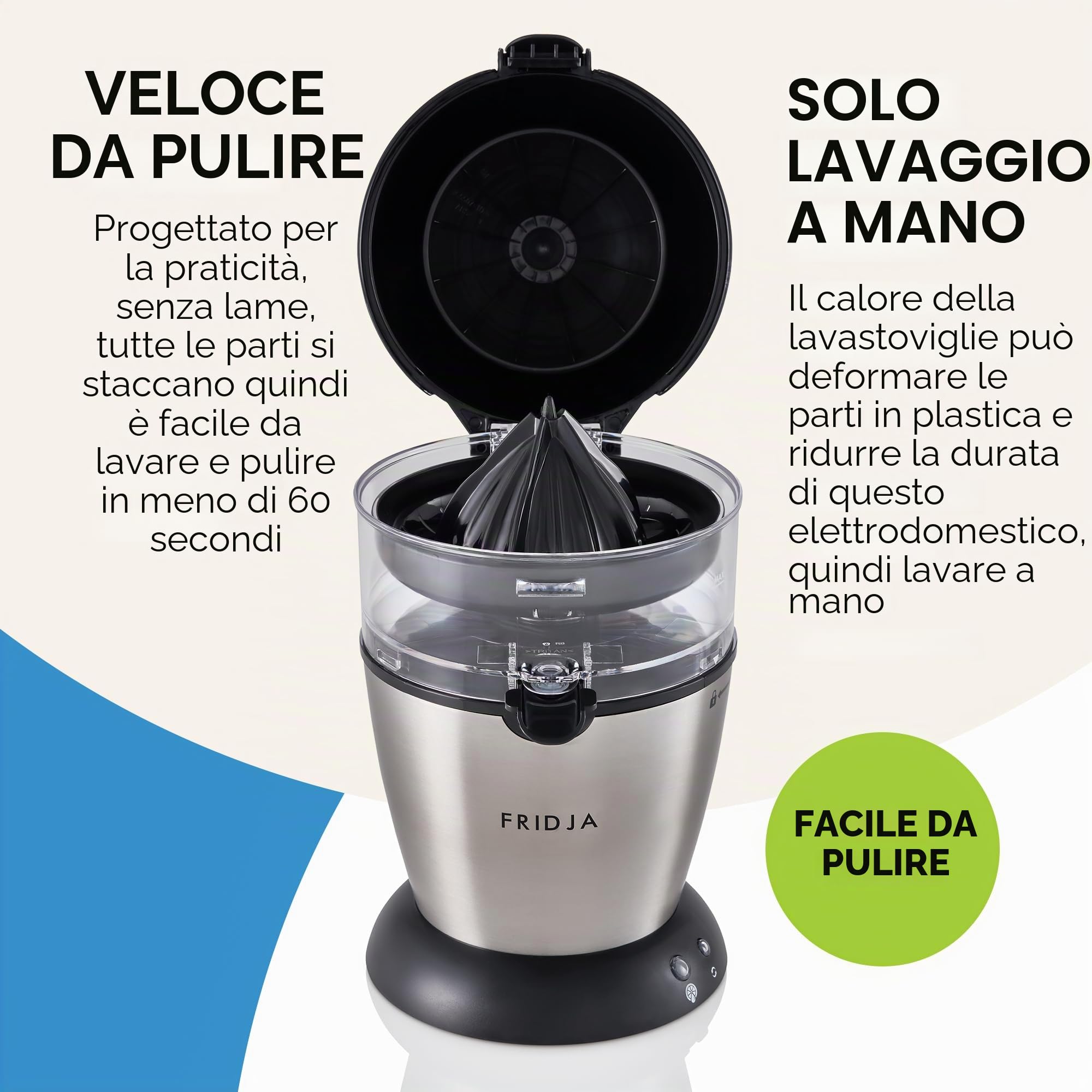 Spremiagrumi automatico (un pulsante per funzionare), senza fuoriuscite, senza schizzi, facile da pulire, spremiagrumi per succo appena spremuto, in acciaio inox, 50 W, 400 ml, Fridja f900