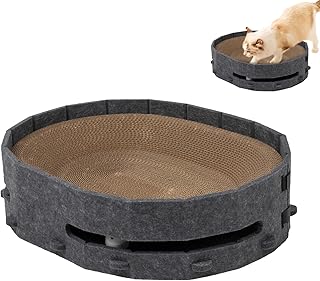 猫用スクラッチャーベッド - ダンボール製 鈴付きボール付き 猫の爪とぎベッド,子猫用 エクササイズ スクラッチング ボード | リビング オフィス ベランダ 室内 寝室 用