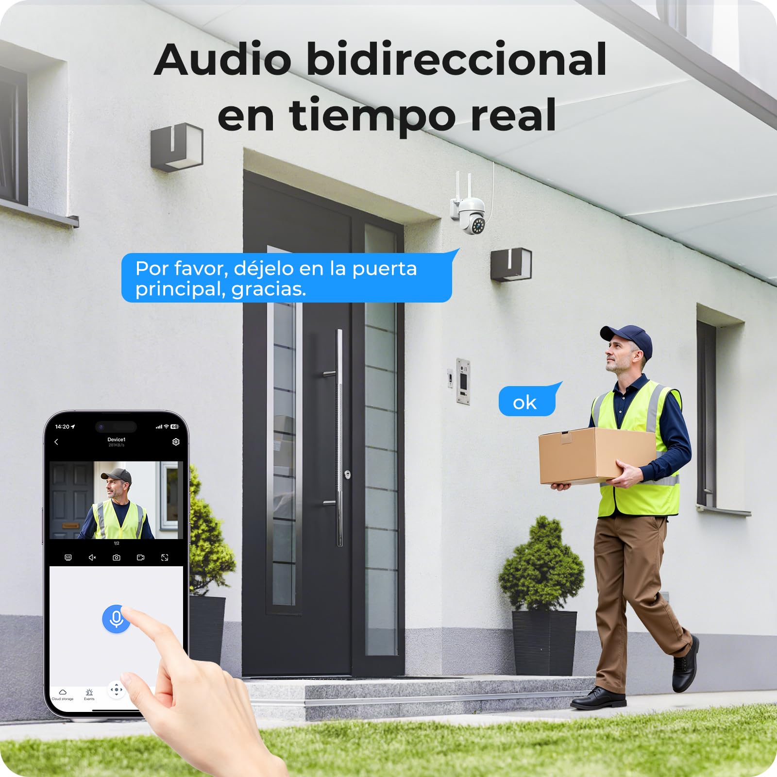 Camcamp Kit Camaras de vigilancia, 8X PTZ Cámara Vigilancia WiFi Exterior, Seguimiento Automático, Visión Nocturna en Color, Grabación 24/7, 16CH NVR con Memoria Local de 500 GB, Audio Bidireccional