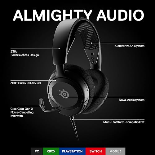 SteelSeries Arctis Nova 1 - Gaming Headset for PC, PS5, PS4, Xbox - Hi-Fi Drivers - 360° Spatial Audio - AirWeave Memory Foam Ear Cushions - Ultra Lightweight - Black - 3