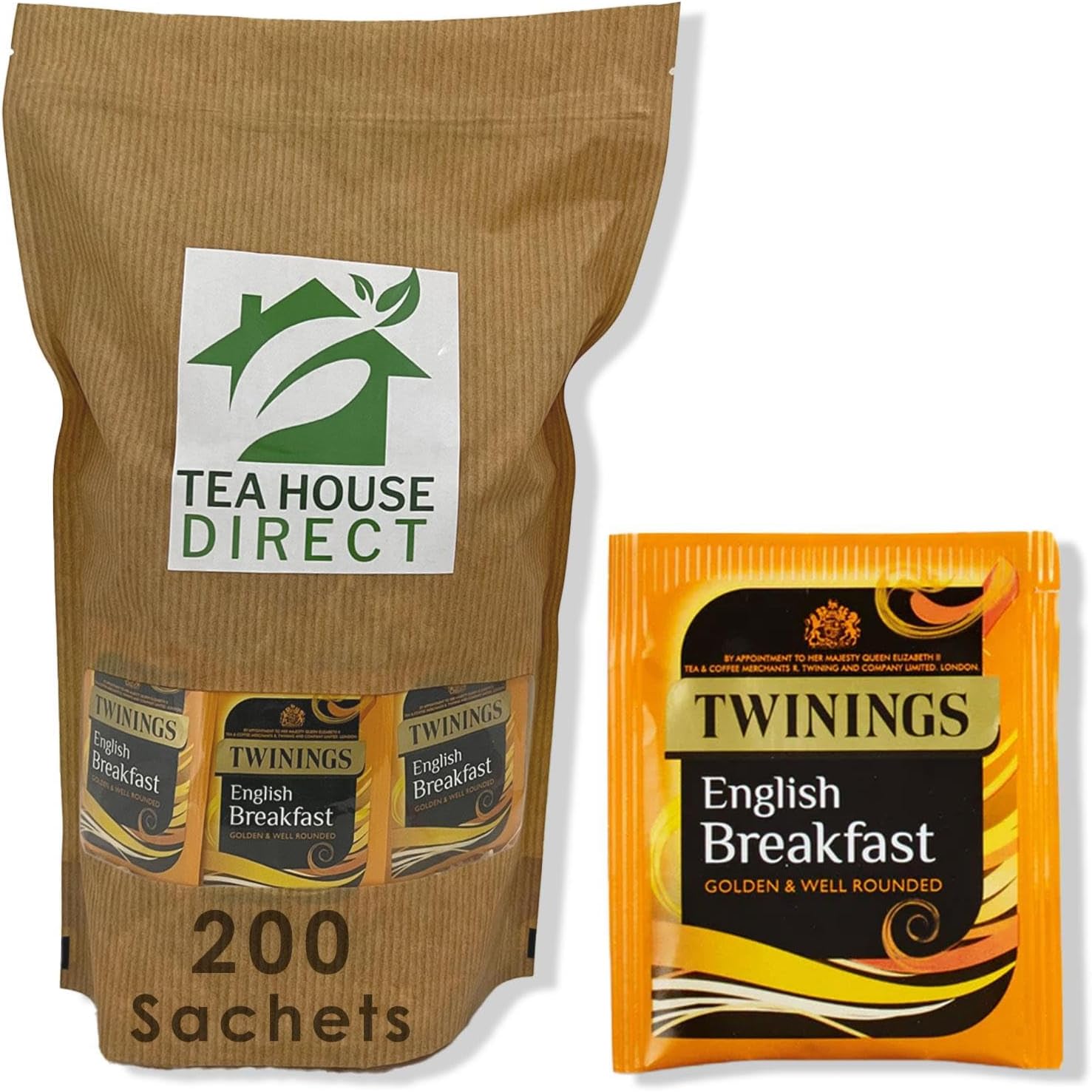 Twinings English Breakfast Golden and Well Rounded Balanced Blend for Morning Bless Medium Caffeine Wheat and Mustard Free 100% Black Tea - Pack of 200 Sachets