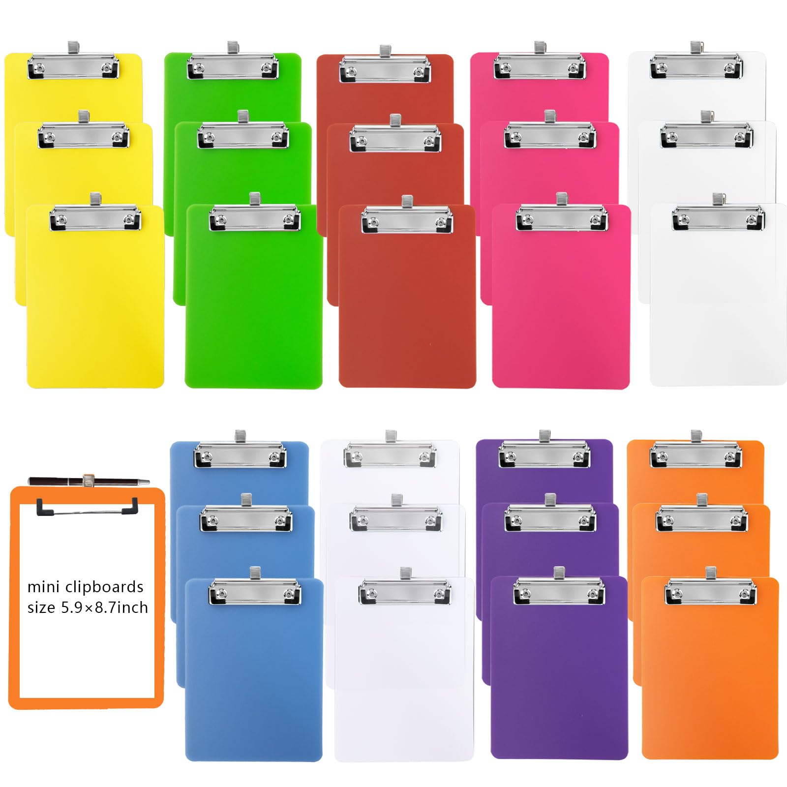 27 mini tavolette portablocco con clip portapenne, 15,2 x 22,9 cm, in plastica, formato A5, portablocco, lista della spesa, menù colorati, per scuola, ufficio, ristorante, bar, forniture alberghiere