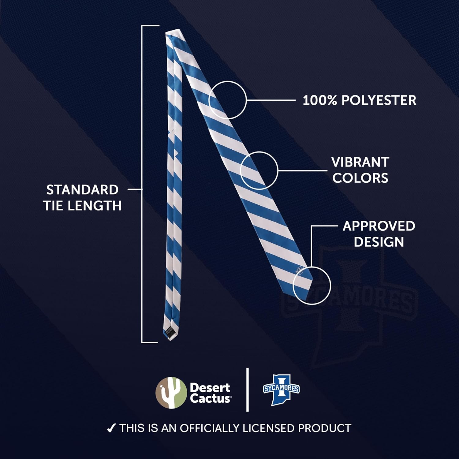 Desert Cactus Indiana State University Neck Tie ISU Sycamores 100% Polyester Necktie with Logo, Officially Licensed (Style A) - Image 3