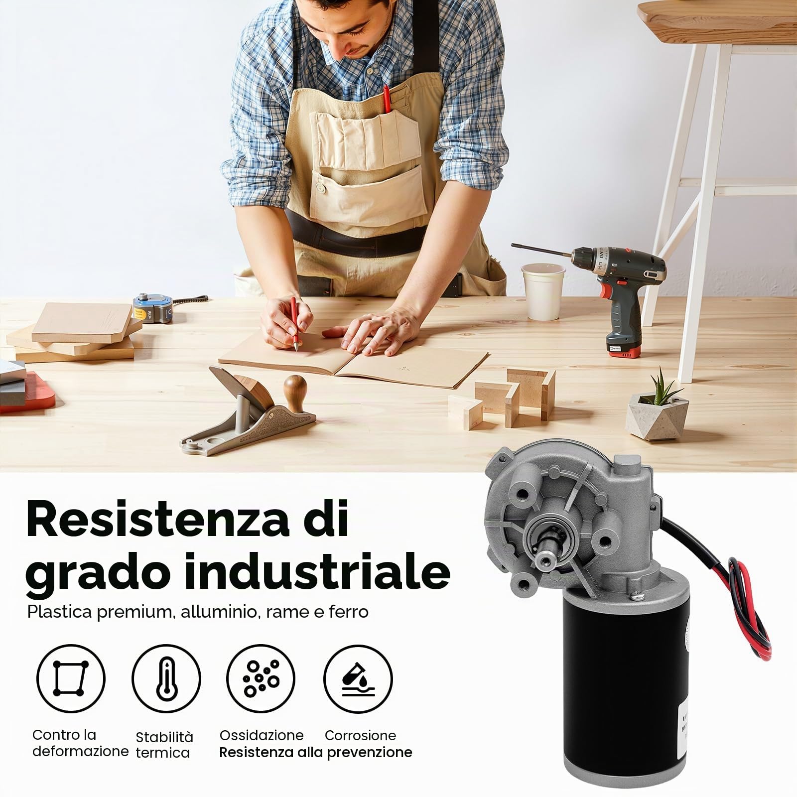 Motoriduttore 24V CC, 45W Motore Tergicristallo, 220 Giri/min a Vuoto, Alta Coppia, 3:60 Rapporto di Riduzione, Motore a Vite Senza Fine per Cancelli di Parcheggi, Porte e Finestre Automatiche