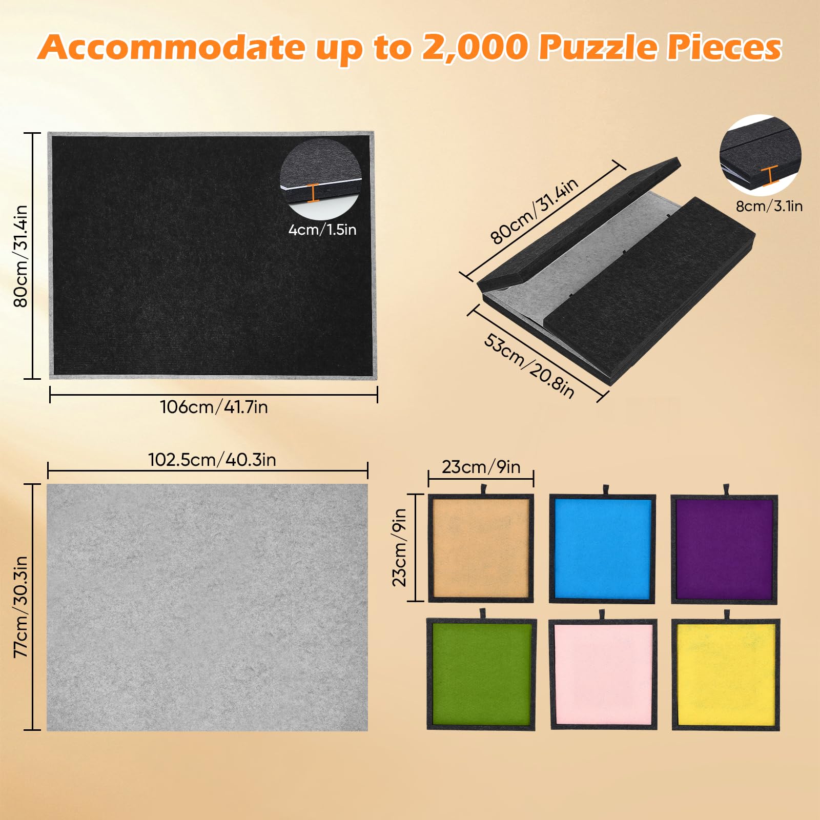 Planche Puzzle Pliable 2 en 1 avec 5 Angles d'inclinaison réglables, Table Puzzle en Feutre de 2000 pièces, 6 tiroirs Amovibles et Housse de Protection, Portable, inclinable