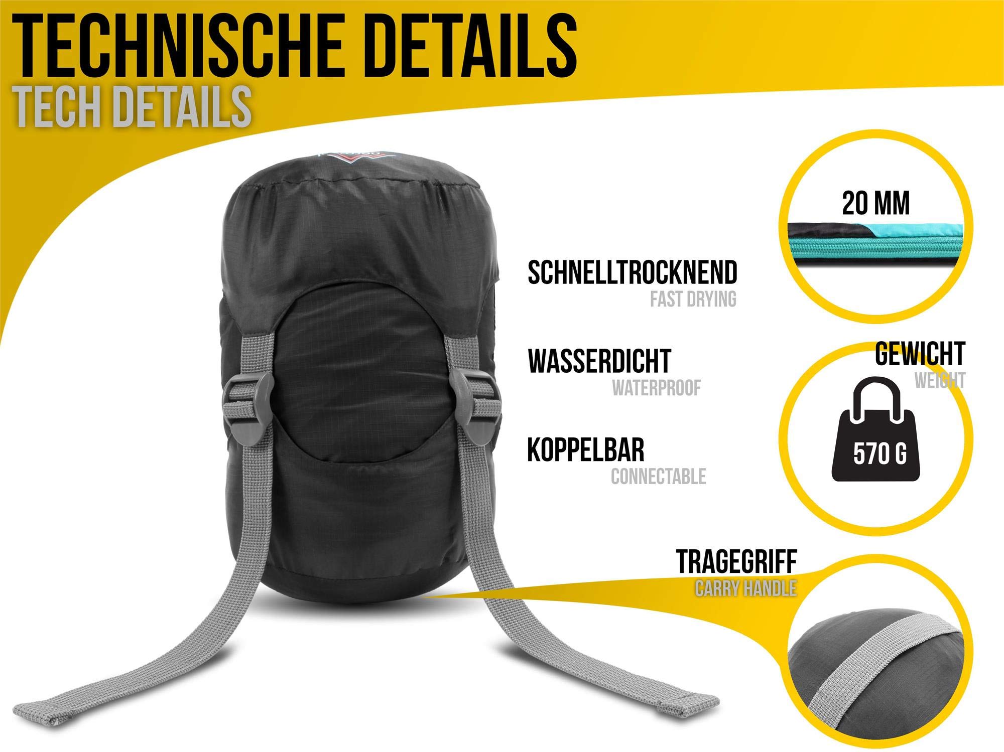 normani Ultralight Schlafsack Runty KOMPAKTE GRÖßE! 3D Mikrofaser Microtech Füllung, wasserdichter Sommerschlafsack