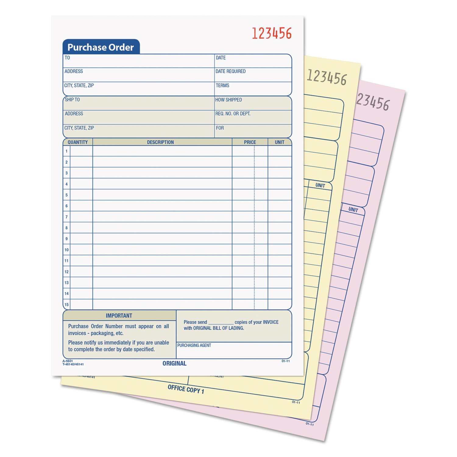 Purchase Order Book, 5-9/16 x 7 15/16, Three-Part Carbonless, 50 Sets/Book