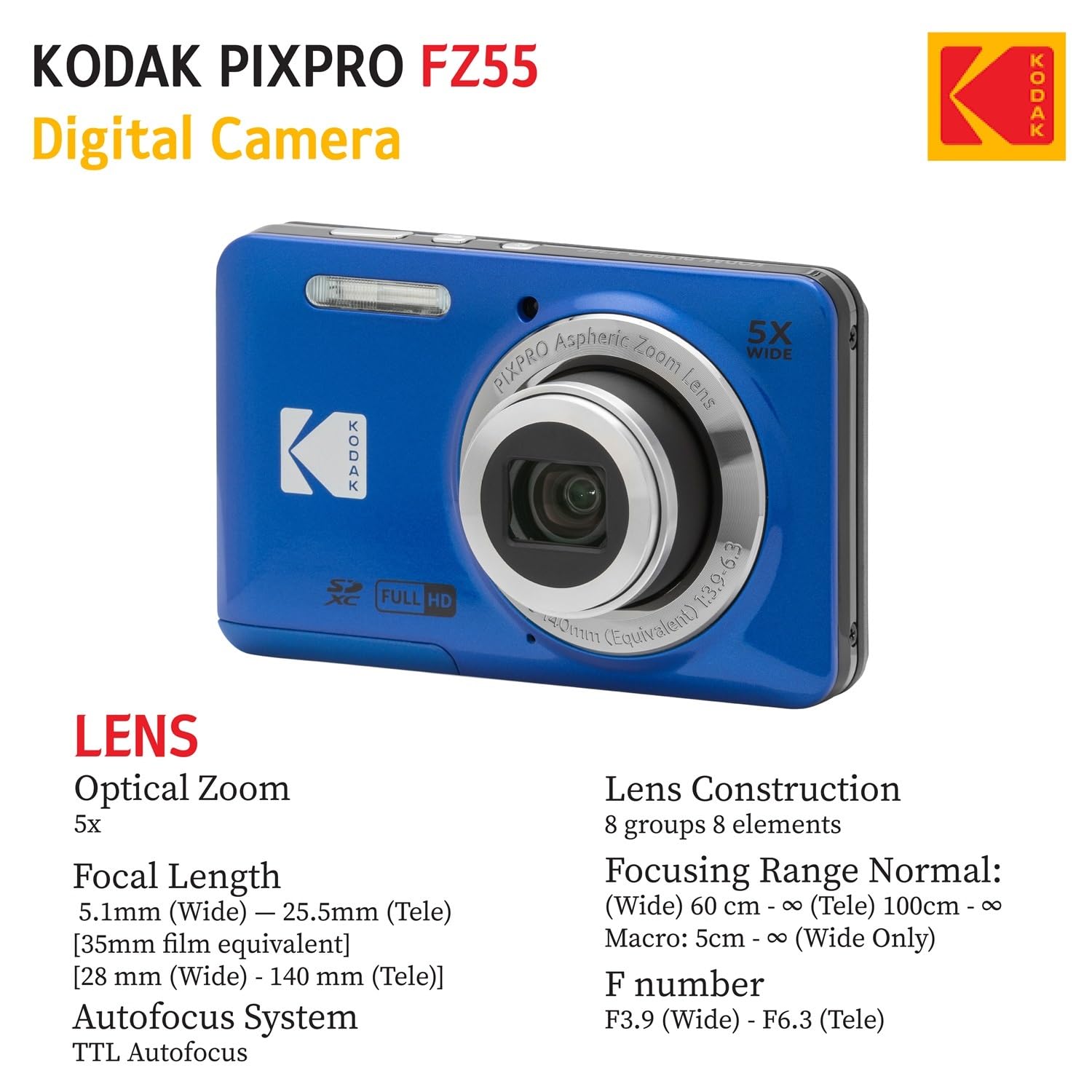 Amazon.com : KODAK PIXPRO FZ55 16MP Digital Point & Shoot Camera