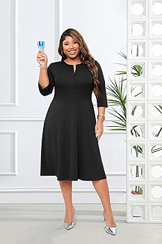 Runwind Plus Size Midi Dress for Women Cocktail Casual Church 3/4 Runwind Plus Size Midi Dress for Women Cocktail Casual Church 3/4