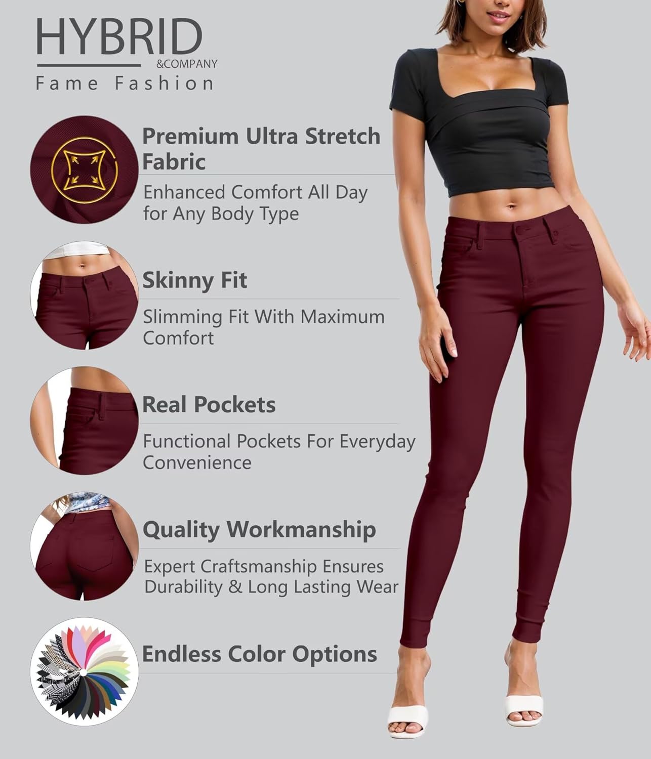 Hybrid & Company Womens Hyper Ultra Stretch Comfy Skinny Leg Work Casual Pants - Image 4