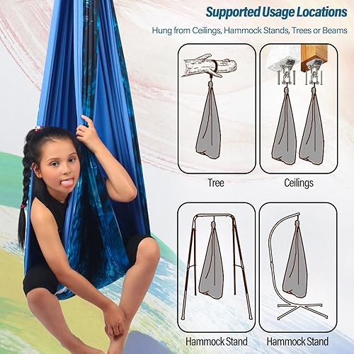 Miniatura 26 de Columpio sensorial para niños y adultos con capacidad para hasta 300 libras en interiores y exteriores, columpio de terapia de doble capa con kit