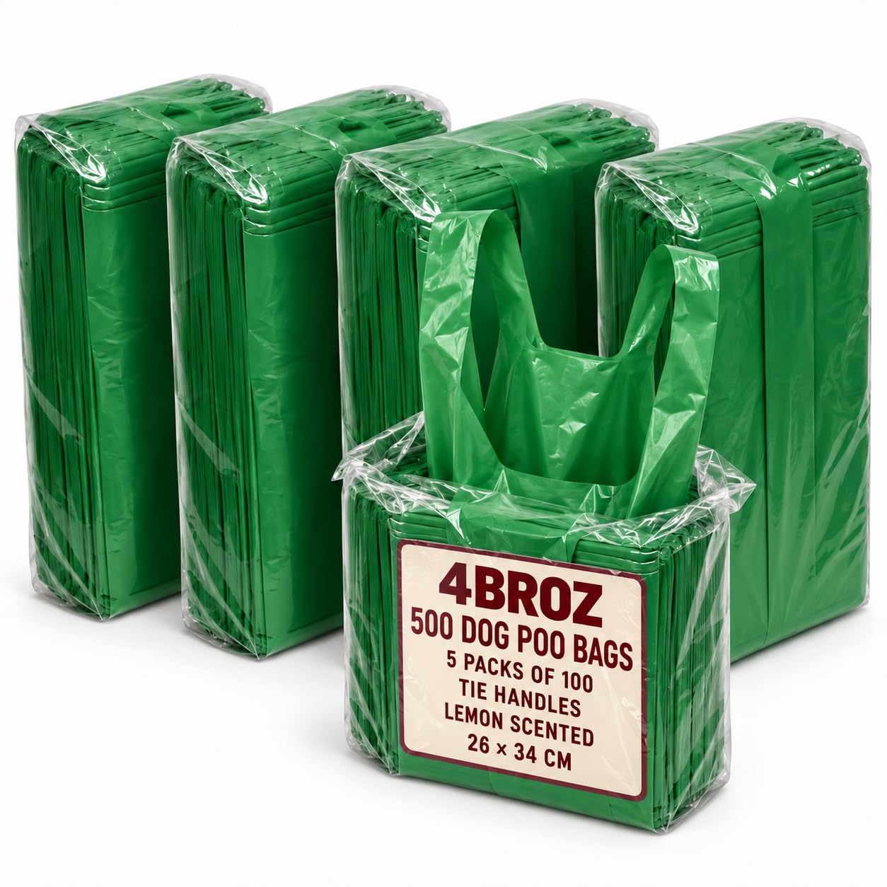 4BROZ Dog Poo Bags 500 with Tie Handles, Strong Scented Poop Bags, Green