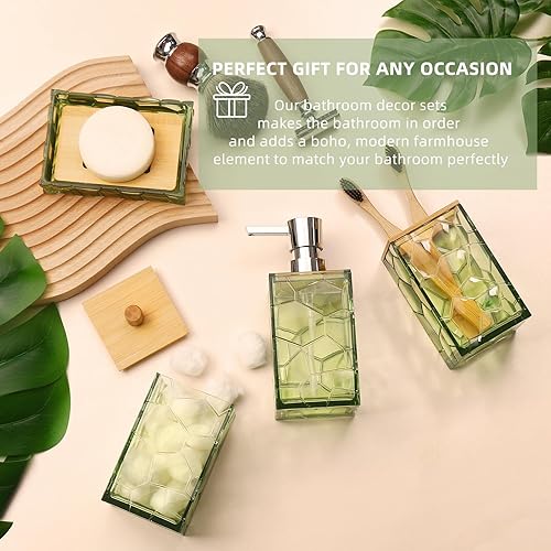 Miniatura 5 de Juego de accesorios de baño verde salvia, soporte para cepillo de dientes, dispensador de jabón, soporte de hisopos de algodón, jabonera, cepillo de
