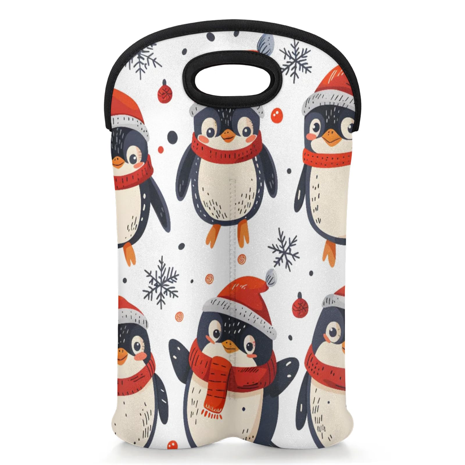 GzLeyigou 2 Bottles Cute Penguins Wine Bag Sleeve Totes Neoprene Protective Wine Carrier Bag for Wine,Water, Champagne, Beer, Baby Bottles,Gift 14.5 x 10 Inches