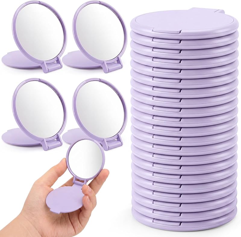 Espelhos compactos redondos dobráveis Saysurey na cor Light Purple, pacote com 24