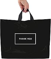 Vista 1 de Purple Q Crafts Thank You Bags for Business Black Plastic Bags 50 Pack with Soft Loop Handle
