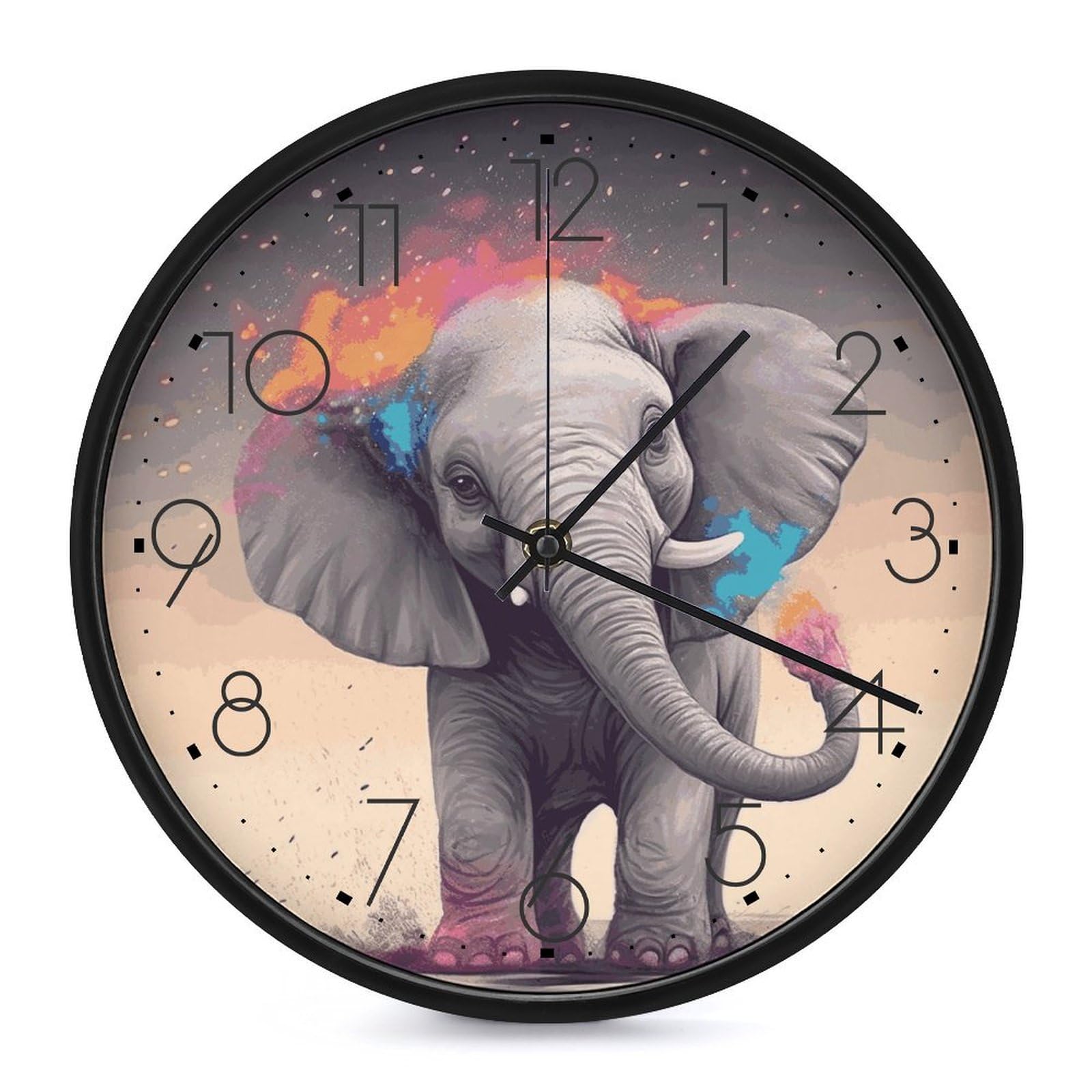 DWVTSLH Animal Cartoon Elephant Wall Clock 10 Inch Silent Non-Ticking Modern Clocks Battery Operated - Decorative Wall Clocks for Bedroom Living Room Kitchen Office Wall Decor Gift Idea