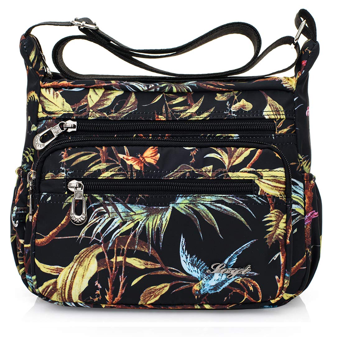 Womens Nylon Floral Shoulder Bag Crossbody Bag Messenger Bags Travel Handbags With Adjustable Strap Waterproof